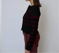 Central Park West Marley Striped Cardigan in black - women's cardigan