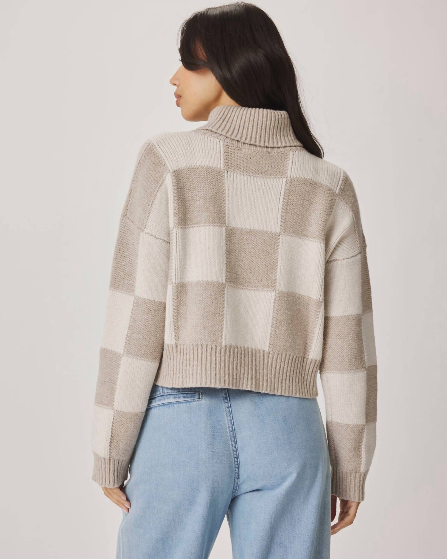 Splendid Thea Checkerblock Sweater in beige - women's sweater - alternate view