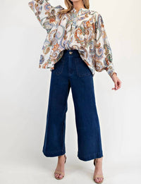 Eesome - Paisley Printed Bubble Sleeve Top