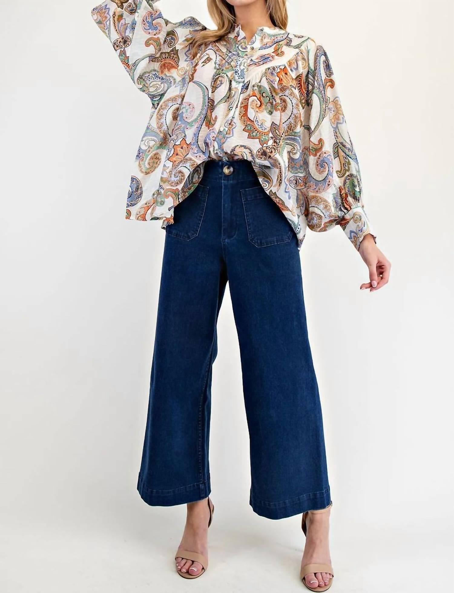 Eesome - Paisley Printed Bubble Sleeve Top