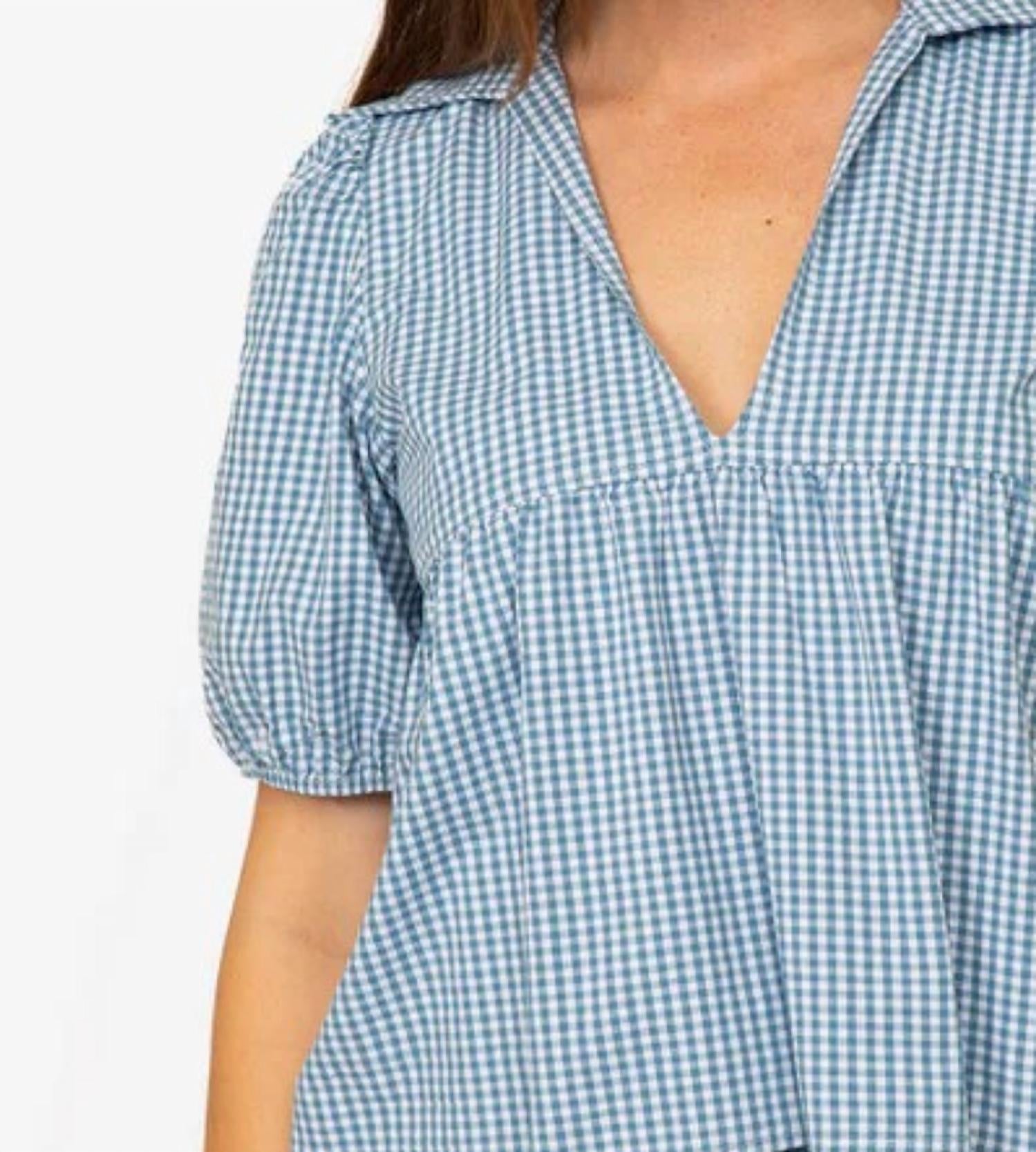Cameo - Retro Collar Gingham Blouse