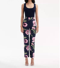 Oscar De La Renta - Zip Front Flare Leg Poppies Cotton Twill Pant