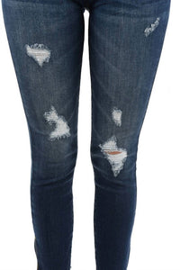 Judy Blue Bootyfull Distressed Side Slit Skinny Jeans - Plus in dark blue - women's jeans - view 4