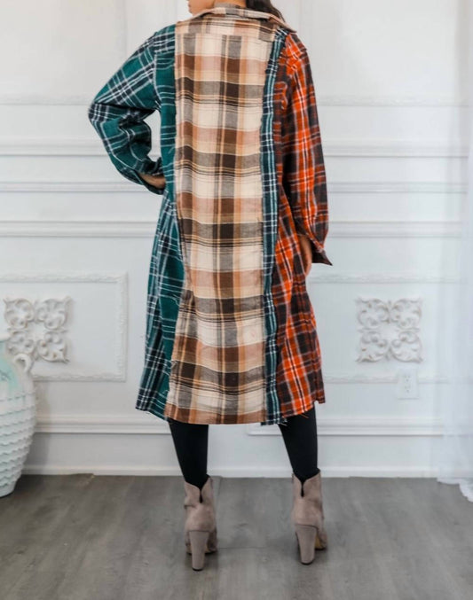 Surelymine - Distressed Long Plaid Patches Shacket