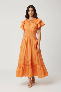 She + Sky - Ruffled Sleeve Waist Elastic Side Pocket Midi Dress