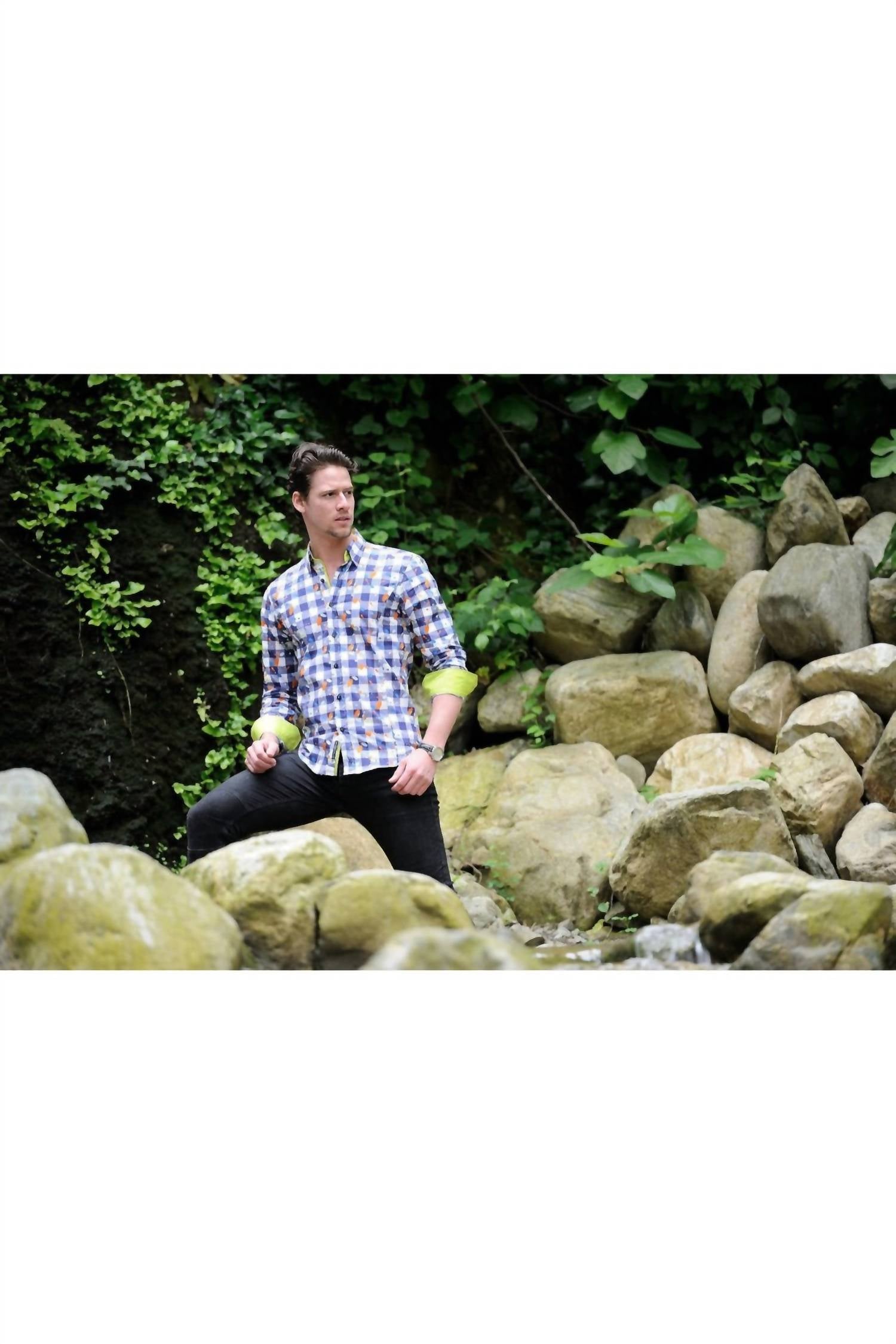 Eight X - Men's Digital Paint Shirt With Solid Trim