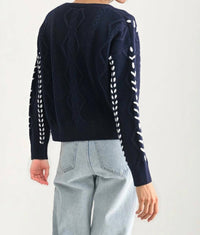 Knit & Lounge - Button Front Cardigan with White Stitch Detailing