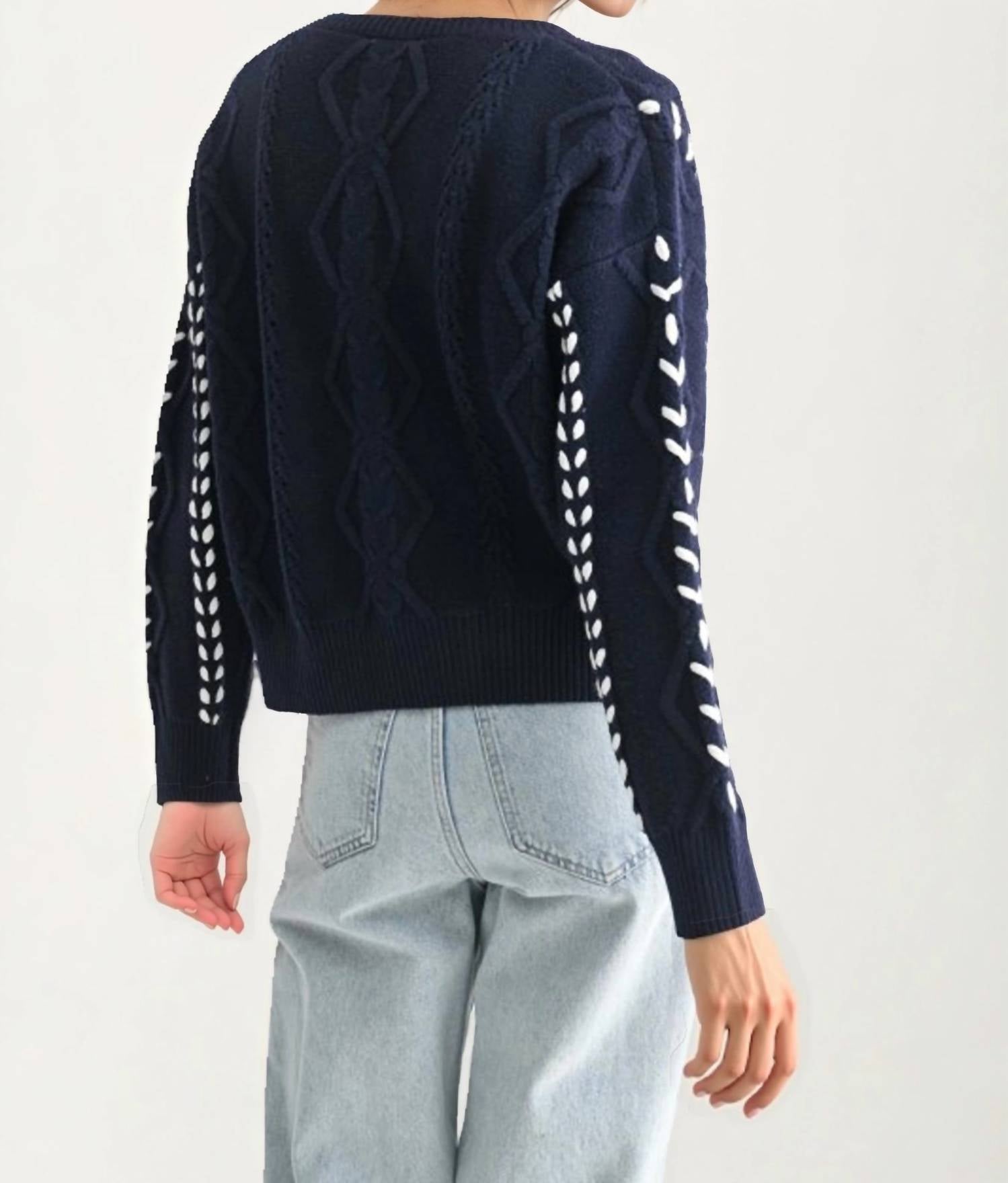 Knit & Lounge - Button Front Cardigan with White Stitch Detailing