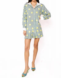 Queen Of Sparkles - Striped Tennis Ball Cotton Button Up Dress