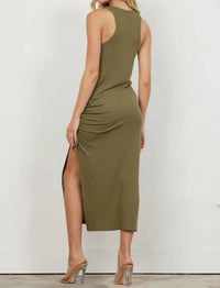 LAmade Side Ruching Dress in moss - women's dress - alternate view