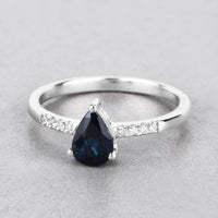 Diana M Jewels Women's Pear Natural Blue Sapphire Fashion Ring (0.86 Ct) - Delicate in 14k white gold - women's jewelry - detail view