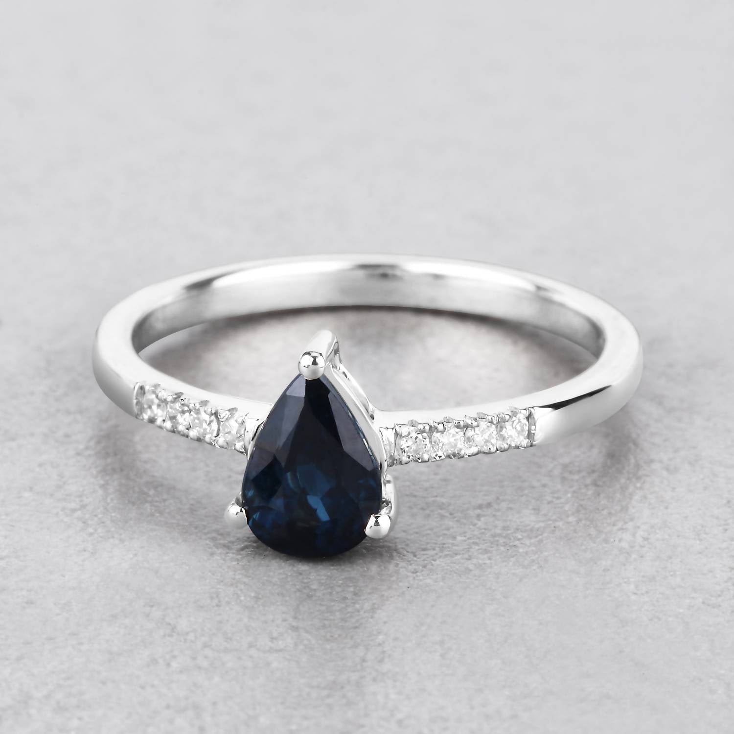 Diana M Jewels Women's Pear Natural Blue Sapphire Fashion Ring (0.86 Ct) - Delicate in 14k white gold - women's jewelry - detail view