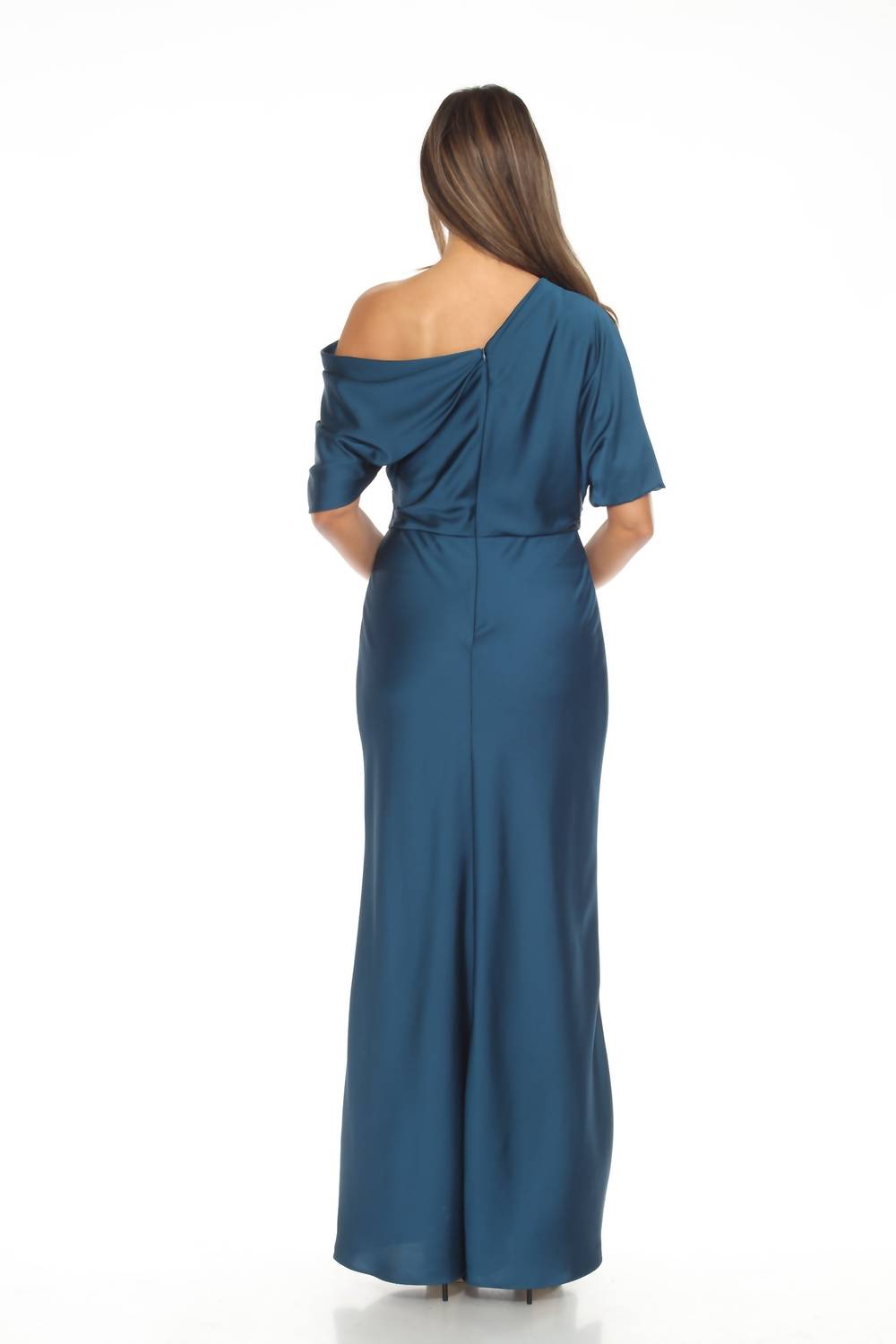 Joseph Ribkoff - Women's Draped Cold Shoulder Satin Long Dress