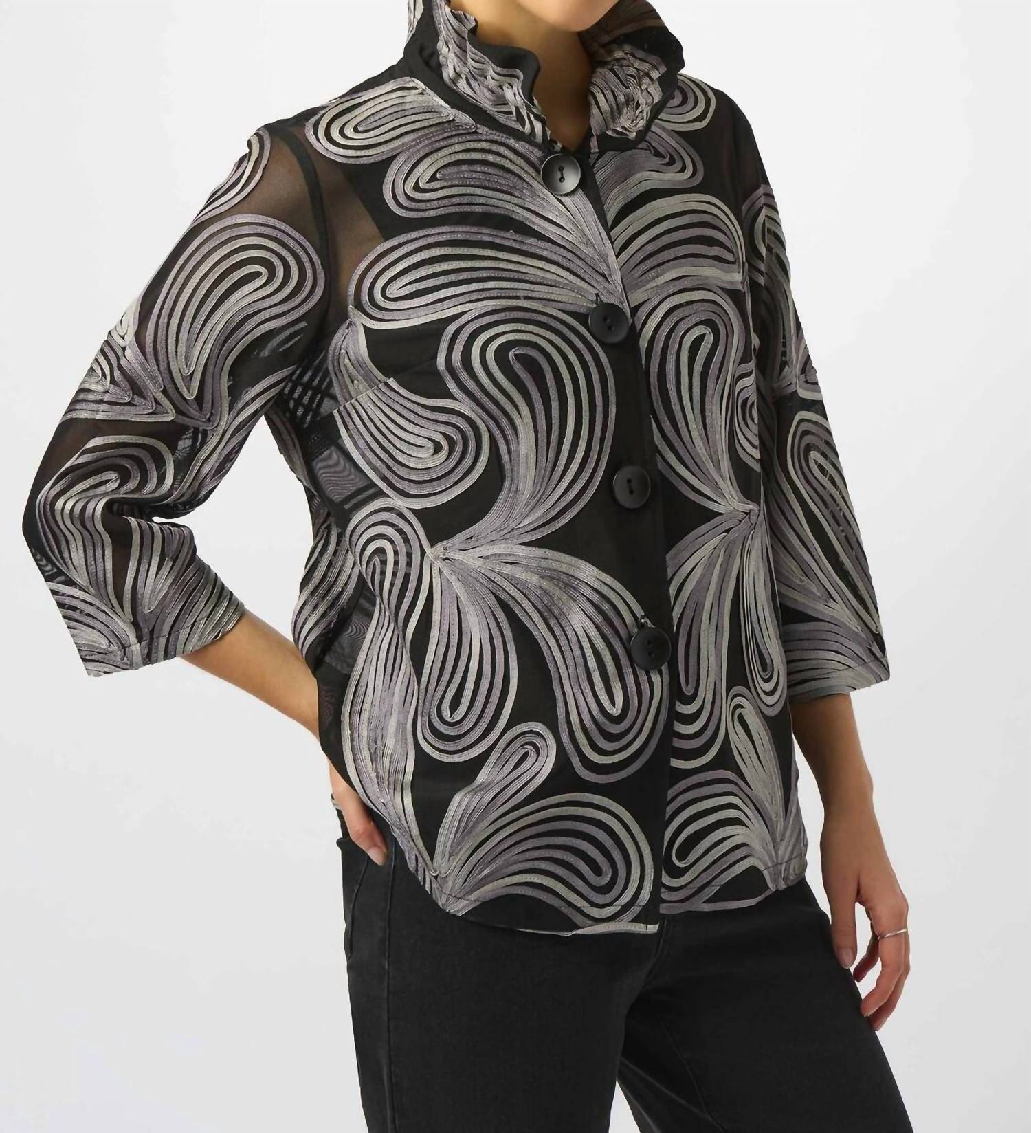 Joseph Ribkoff - Embroidered Mesh Straight Jacket