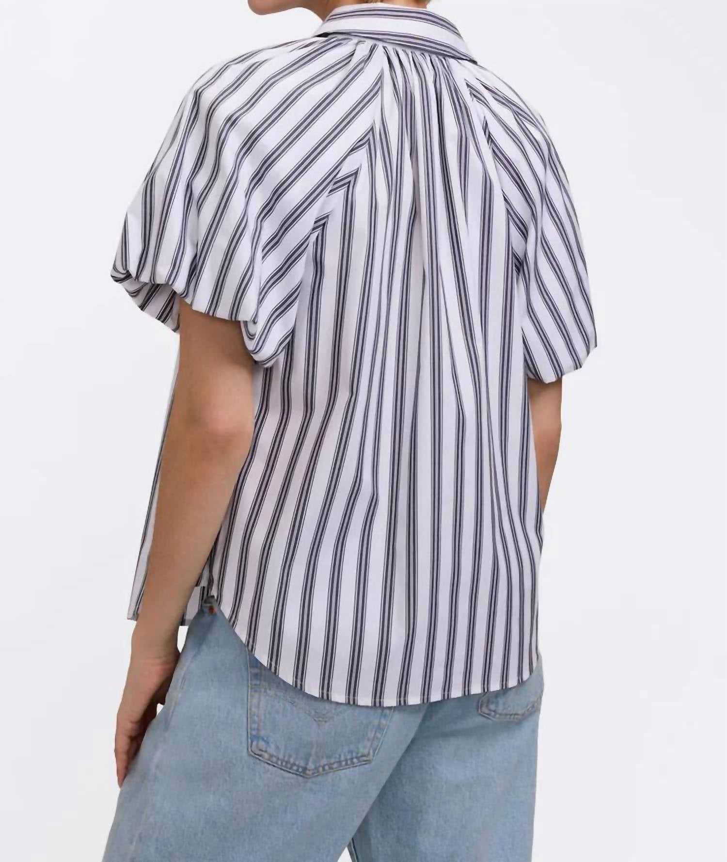 Foxcroft Paula Striped Puff Sleeve Shirt in blue stripes - women's blouse - alternate view