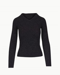 Vince - Metallic Ribbed High V-neck Sweater