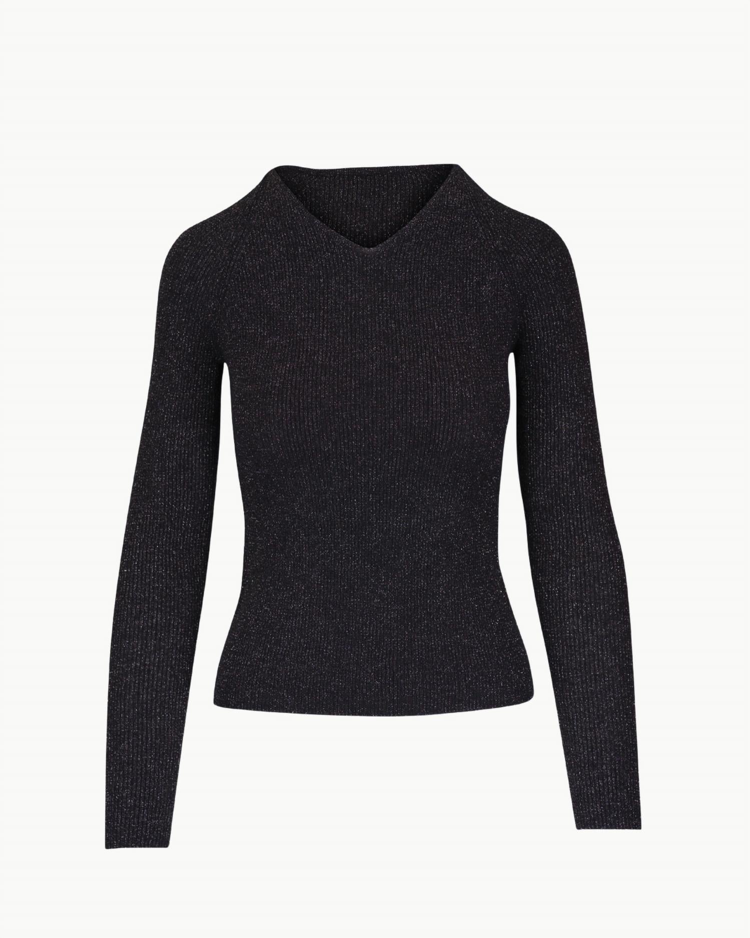 Vince - Metallic Ribbed High V-neck Sweater