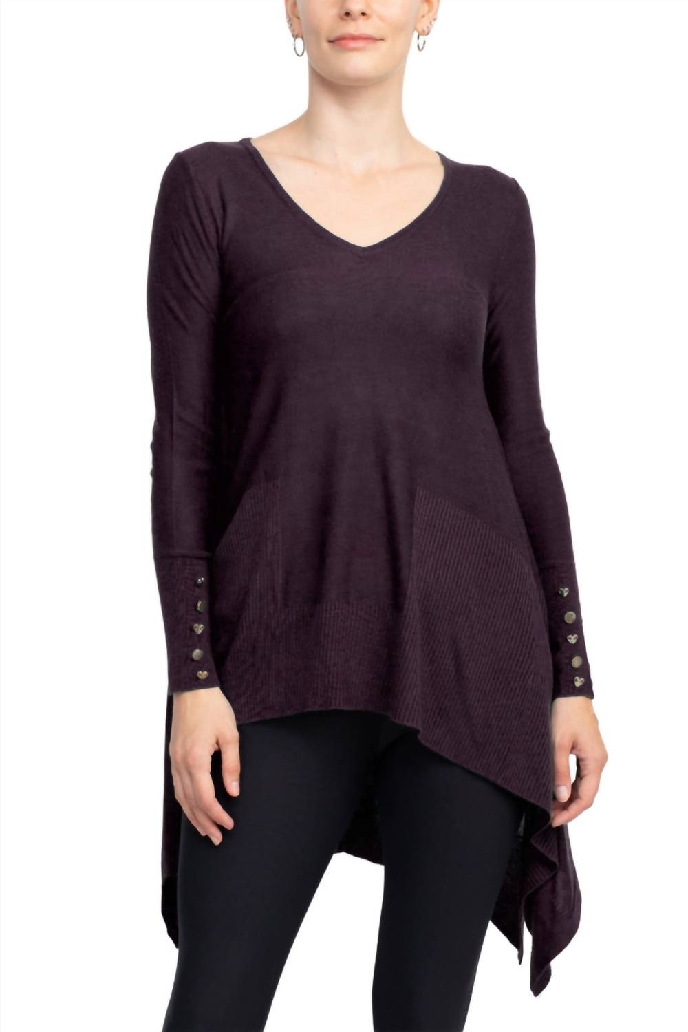 Cupio - V-neck Long Sleeve High Low Hem Top