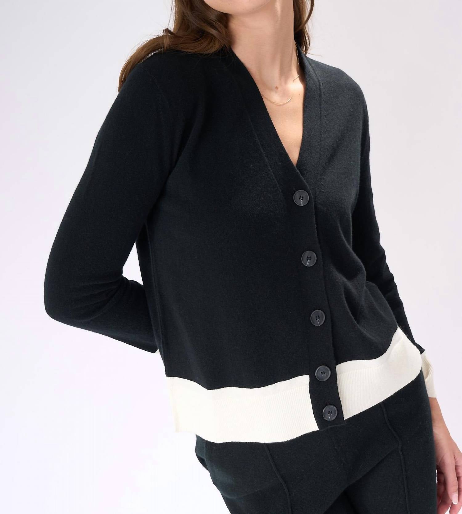 Cashmere Clouds - Two-Tone Button Cashmere Cardigan
