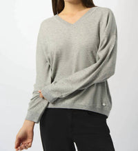 Joseph Ribkoff V-neck Long Sleeve Sweater Top in light grey - women's sweater
