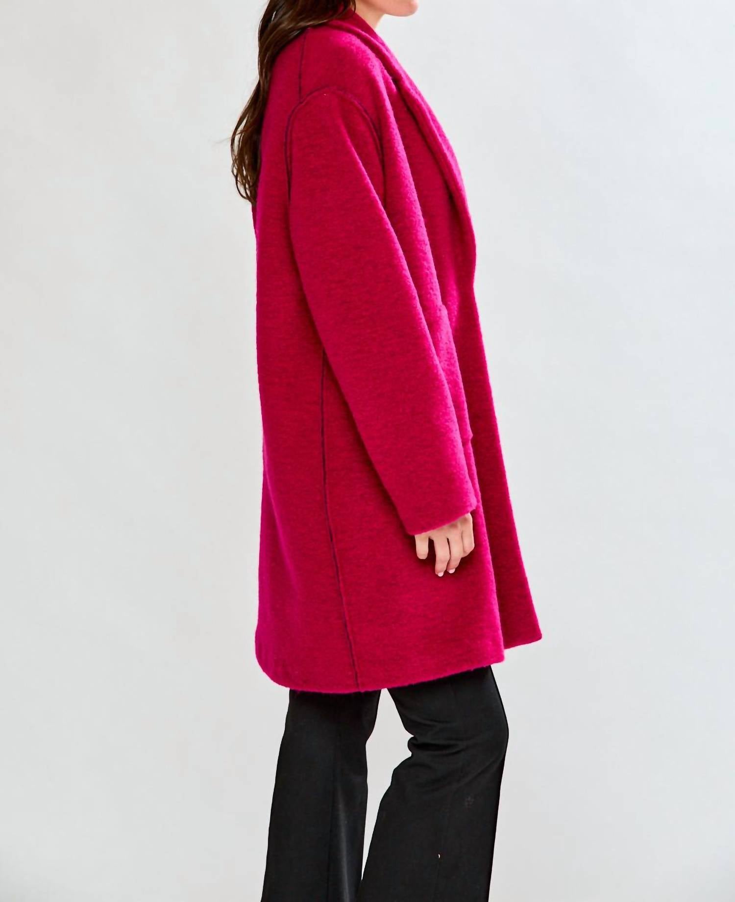 SARA CAMPBELL Chloe Dropped Shoulder Coat in fuchsia - women's jacket - alternate view