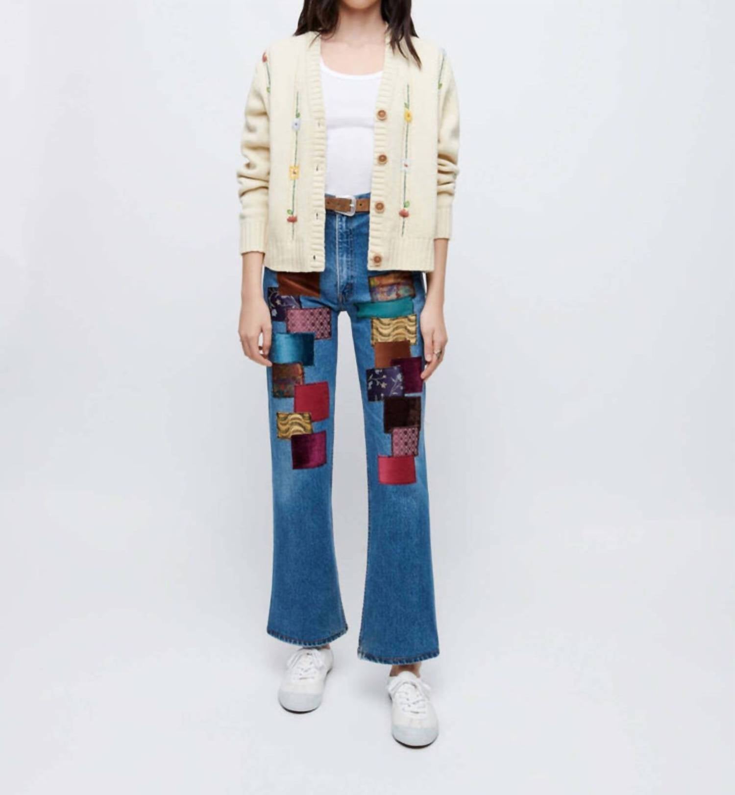 Re/Done - Pre-loved 50s V-neck Cardigan With Floral Embroidered Vines