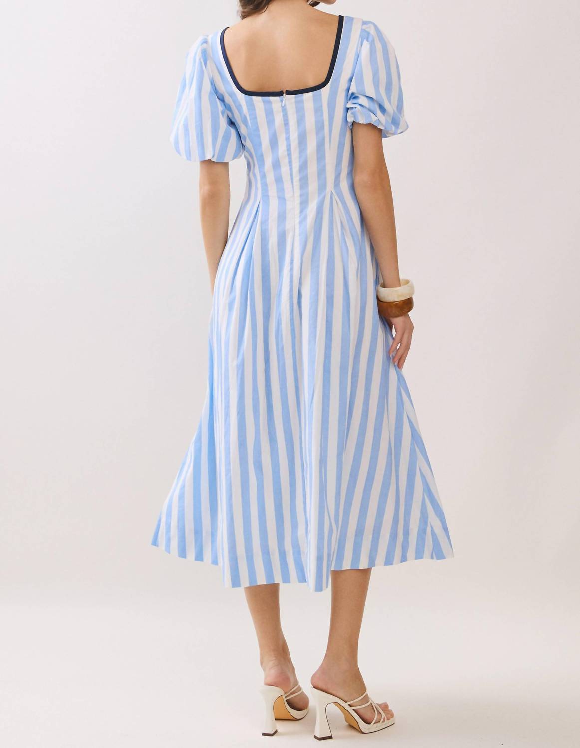 Tcec - Striped Square Neck Midi Dress With Contrast Piping