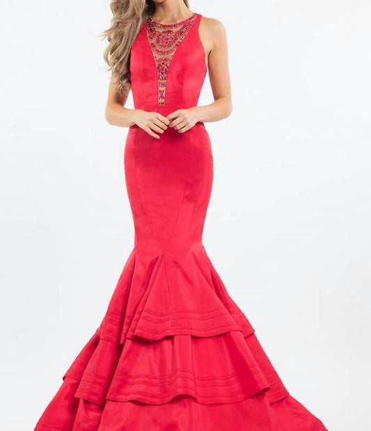 Rachel Allan - Mikado Mermaid Gown With Beaded Mesh