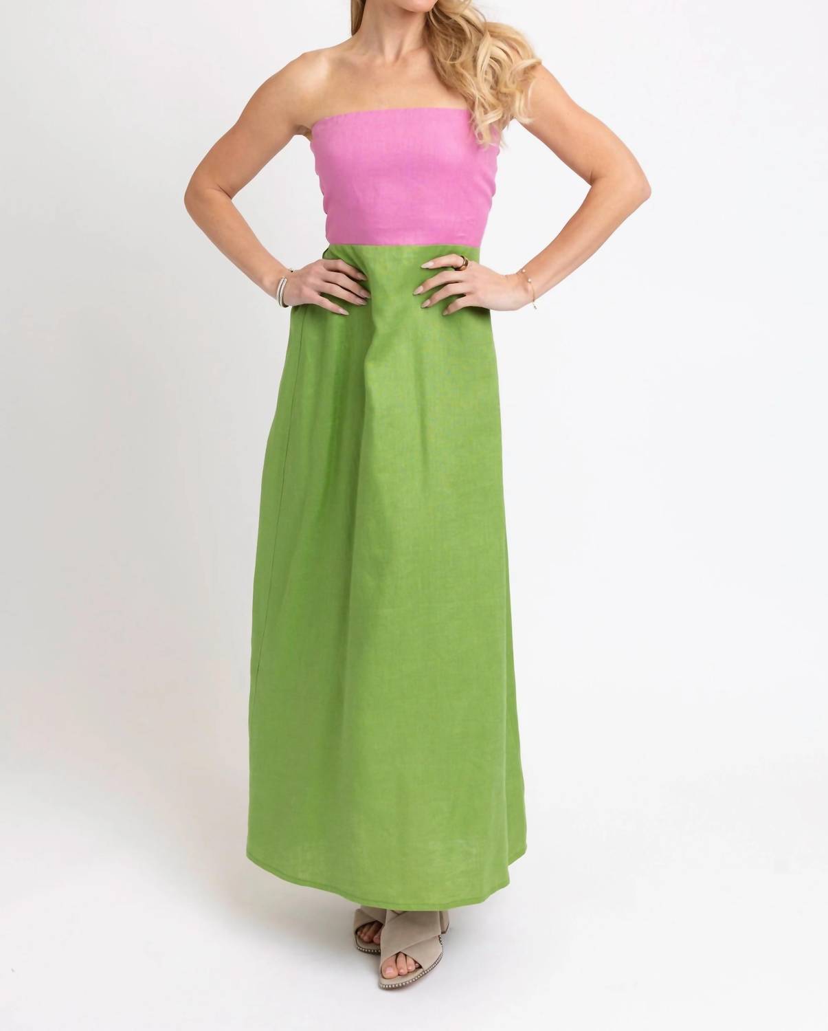 Karlie - Colorblock Linen Maxi Dress