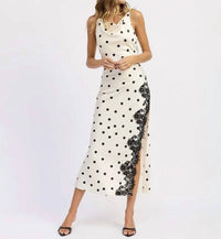 En Saison - Women's Polka Dot Shoulder Tie Bias Maxi Slip Dress