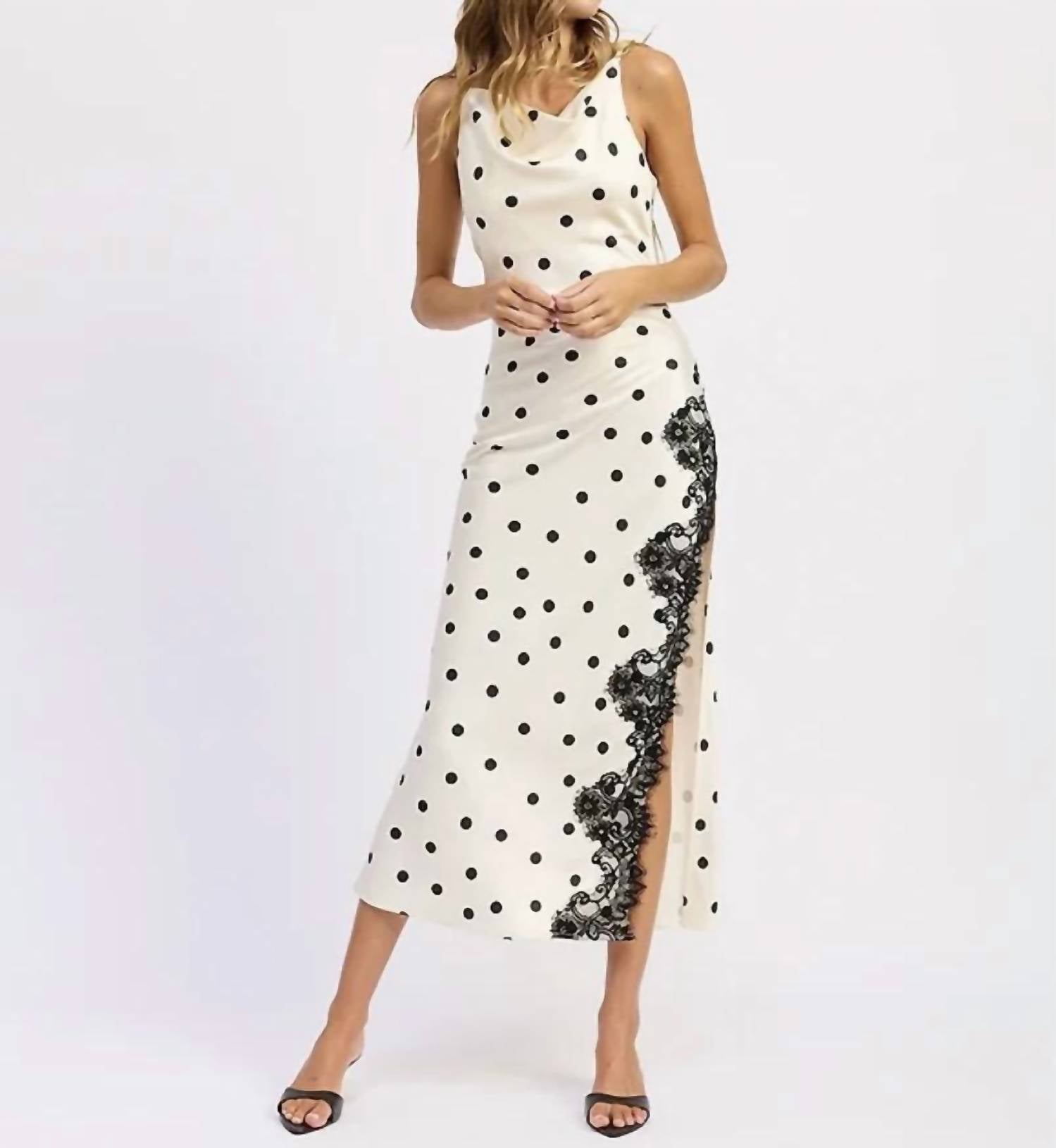 En Saison - Women's Polka Dot Shoulder Tie Bias Maxi Slip Dress