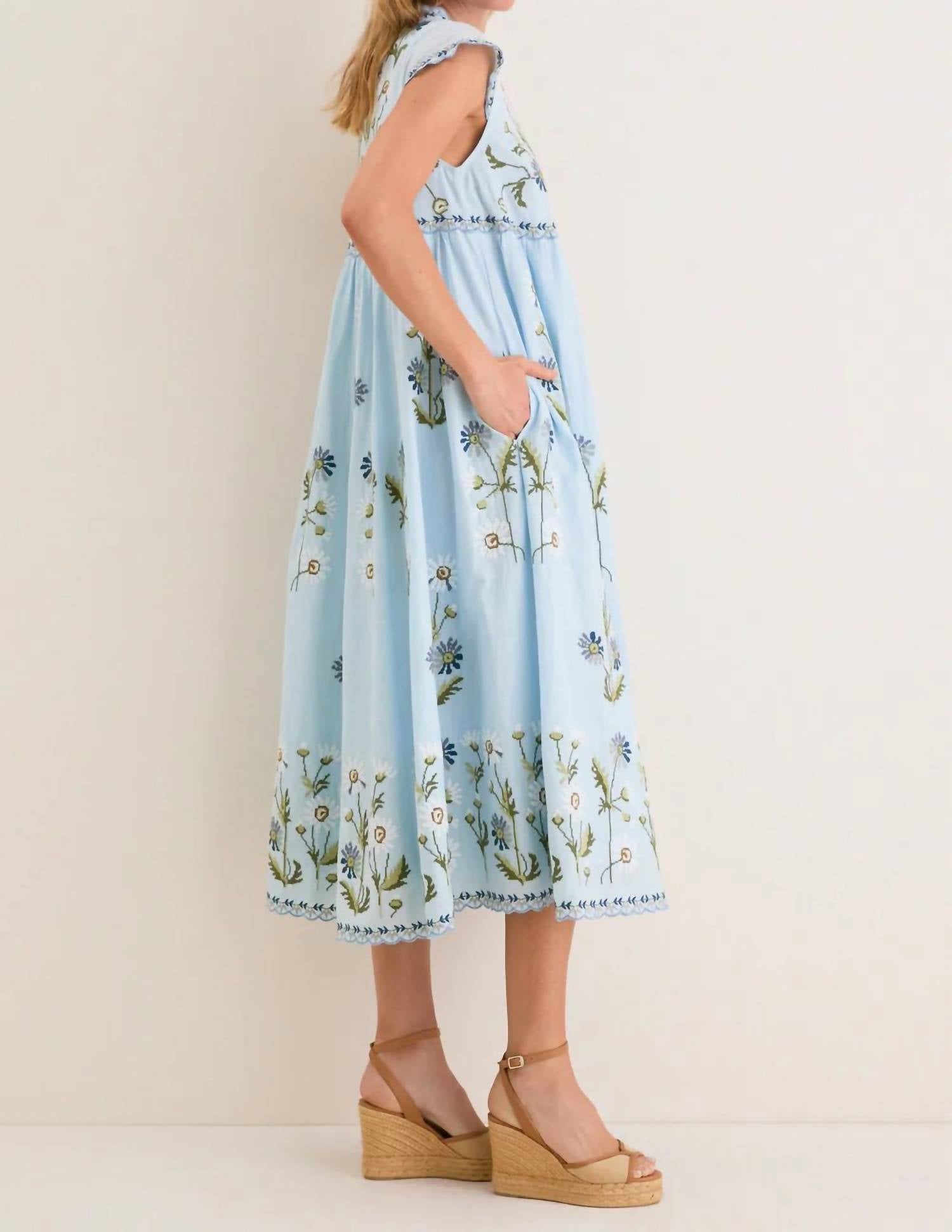 Sea - Audra Embroidery Midi Dress