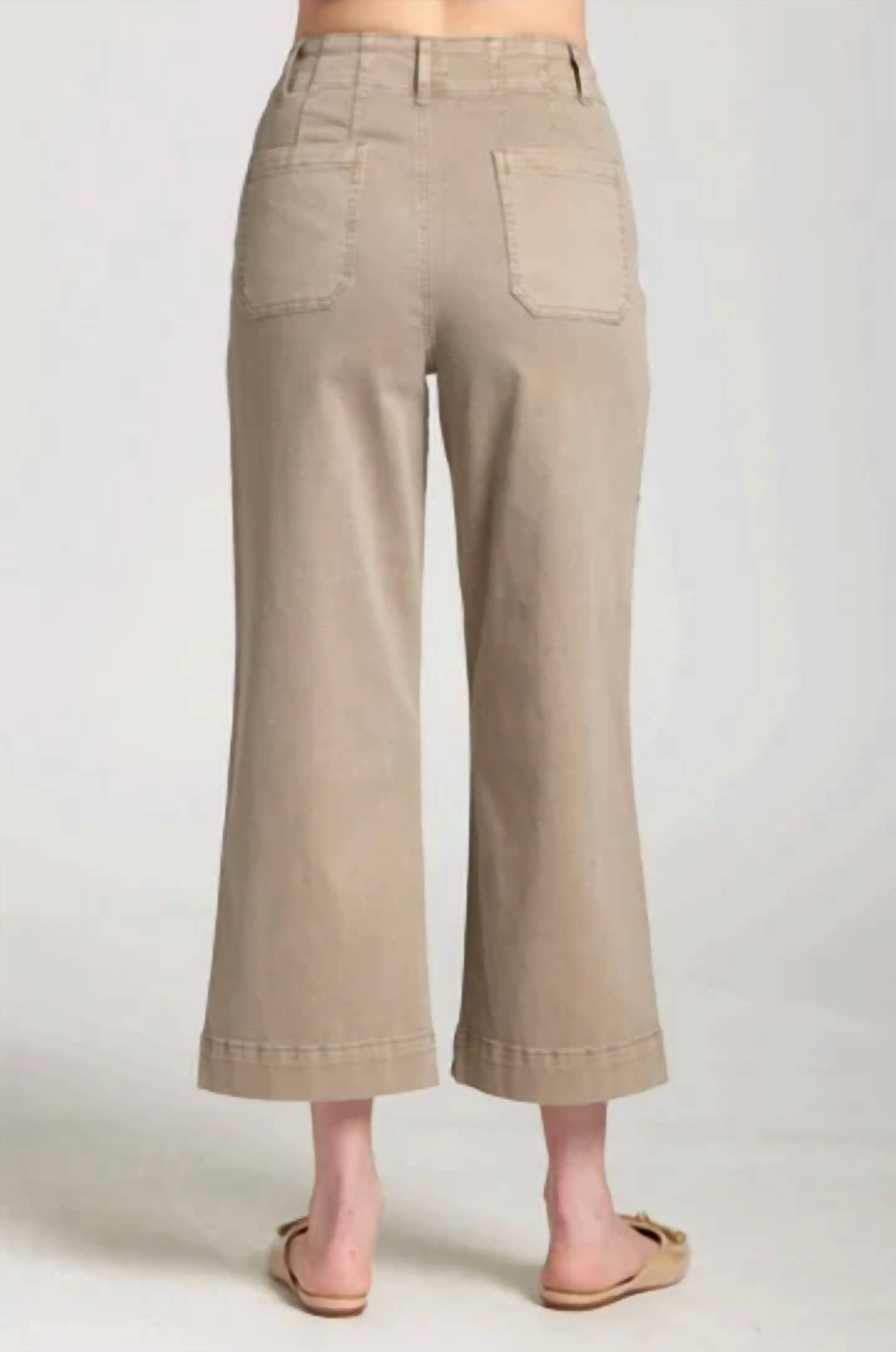 Apny - Women's Cropped Wide Leg Pant Pocket