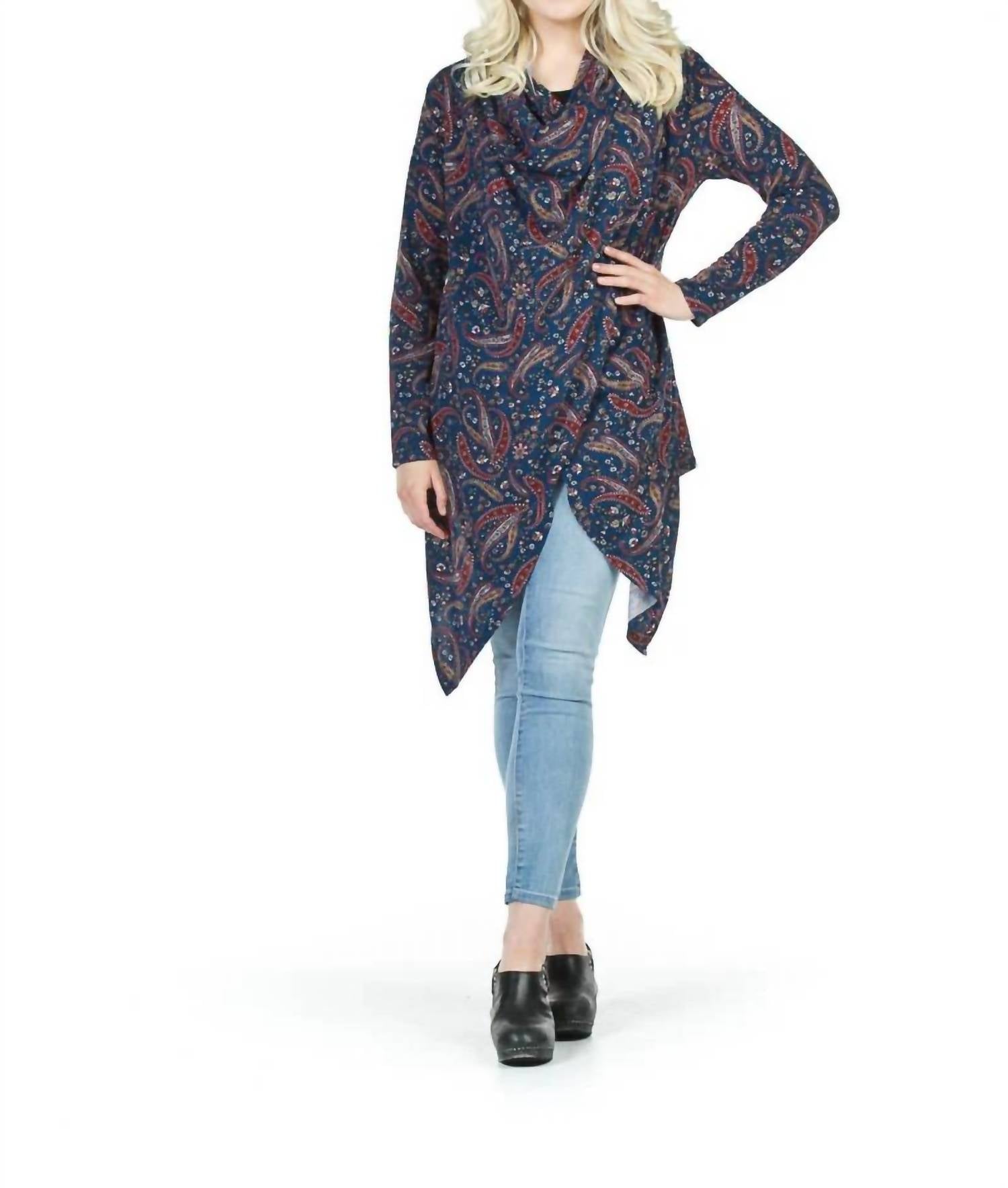 Papillon - Paisley Print Crossover Drape Sweater