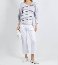 Elliott Lauren - Blocked Off Printed Stripe V-neck Top