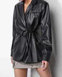 GREYLIN Ava Tie Front Faux Leather Blazer in black - women's jacket - alternate view