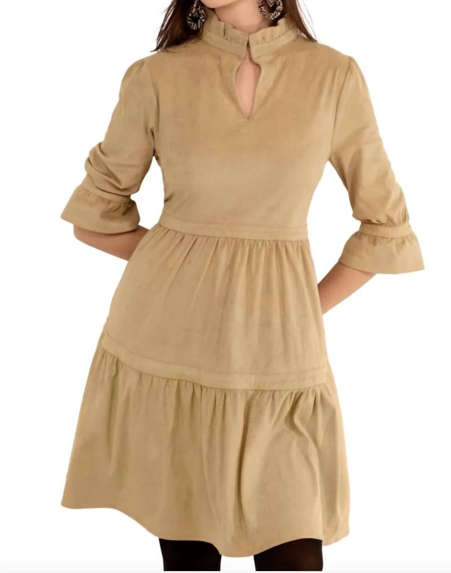 GRETCHEN SCOTT Ultra Suede Teardrop Mini Dress in beige - women's dress