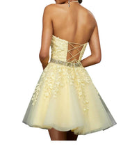 Sherri Hill Beaded Waist Cocktail Dress in yellow - women's dress - detail view