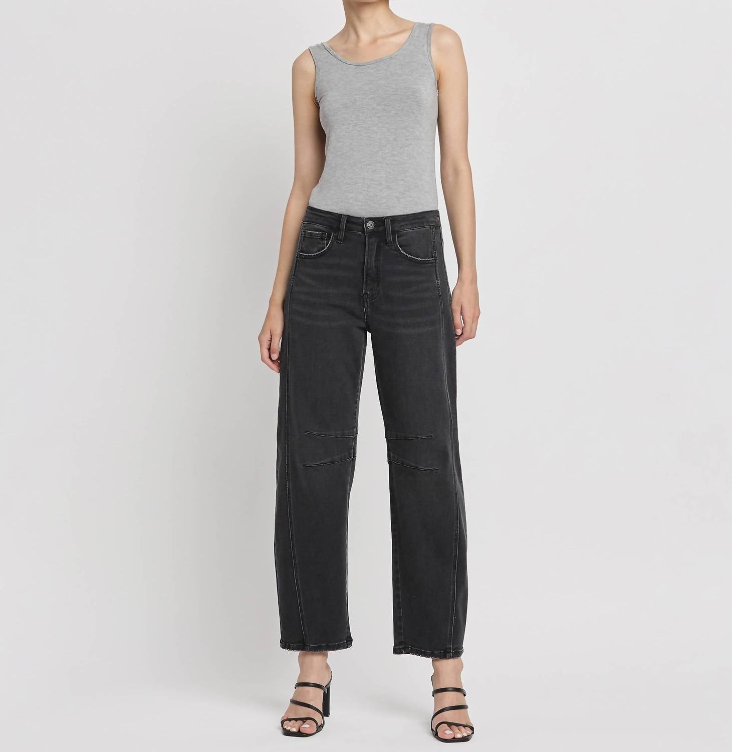 FLYING MONKEY High Rise Barrel Jeans in rebel black - women's jeans