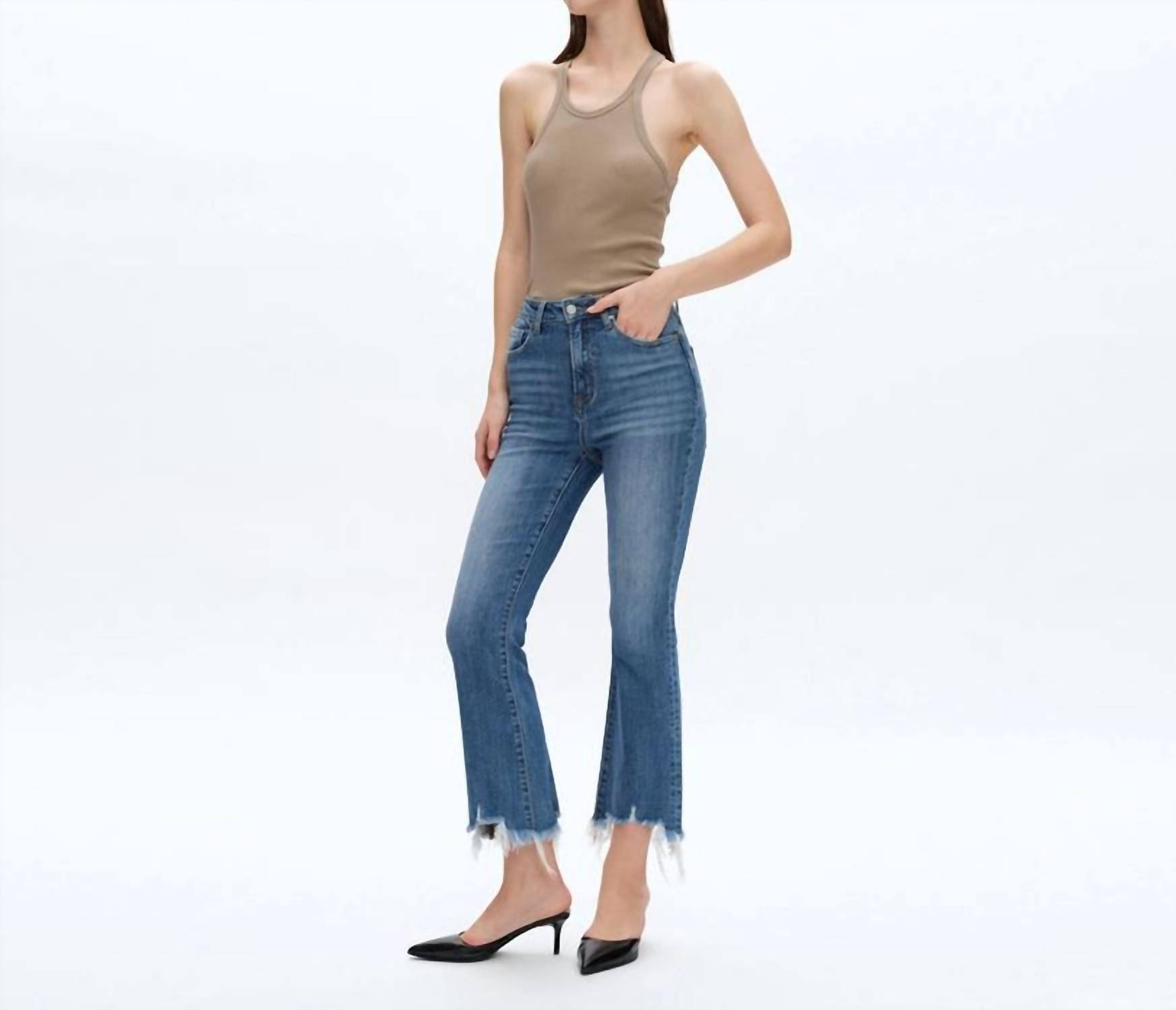 Bayeas - Rita High Rise Frayed Hem Ankle Flare Jeans