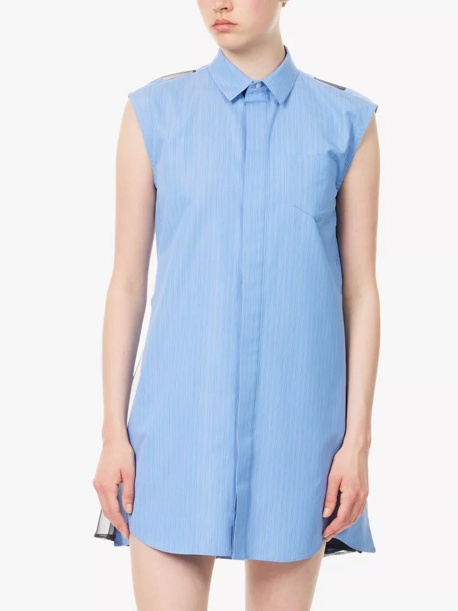 Sacai - Striped Poplin Sleeveless Dress