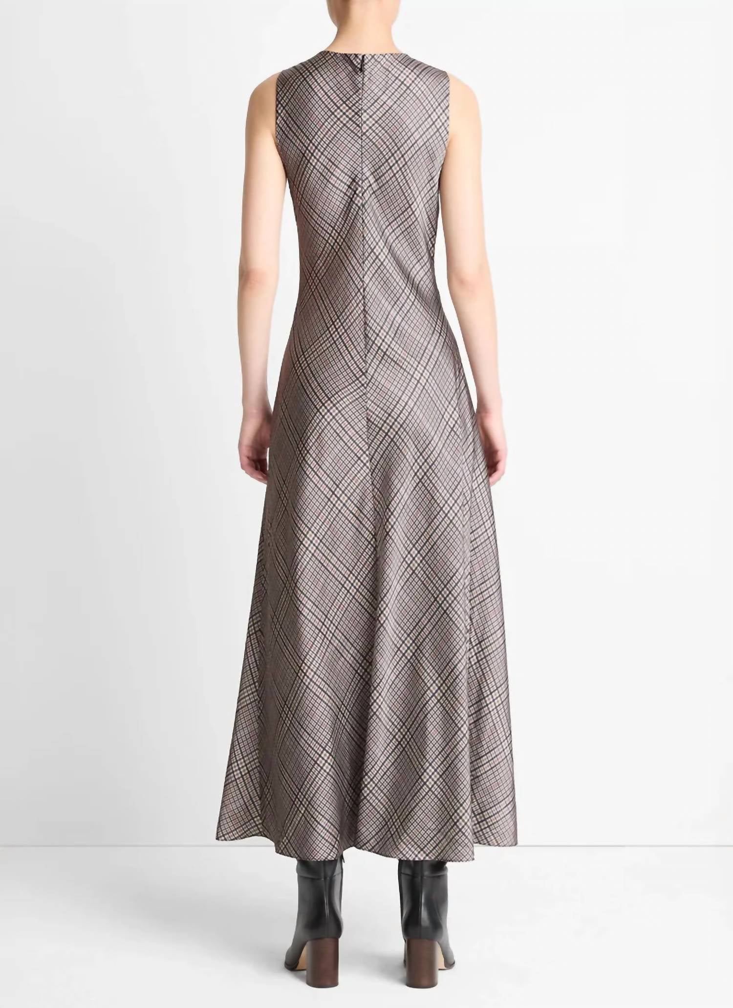 Vince Women's Pressed Cowlneck Dress in multi plaid - women's dress - detail view