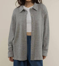 nlt Shore Deadstock Waffle Button Down Shirt in heather grey - women's shirt