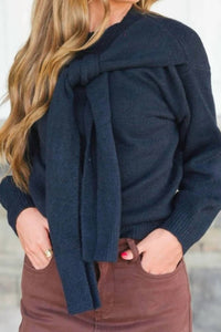 Sofie the Label Beau Sweater With Shoulder Ties in navy - women's sweater - detail view