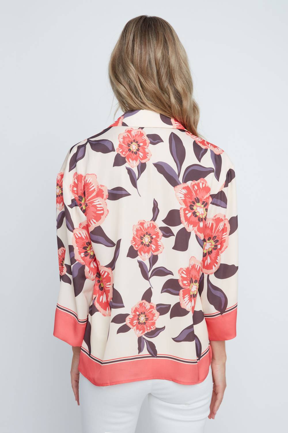 Renuar Bloom Garden Blouse in coral - women's blouse - alternate view