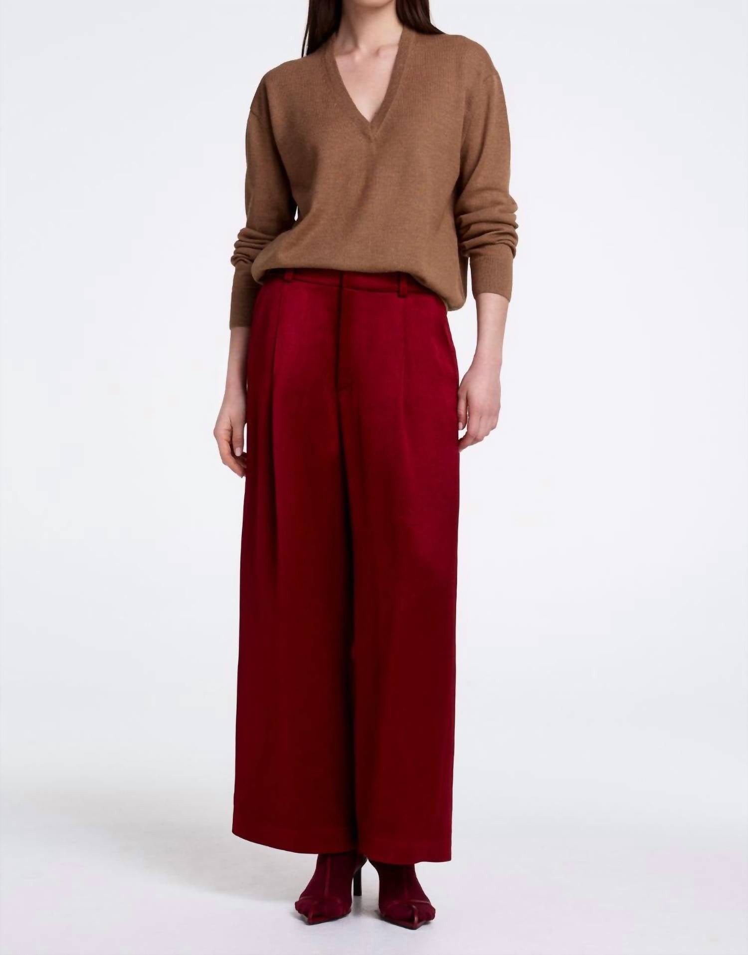 Smythe Cropped Pleated Trousers in crimson 1 - women's pants
