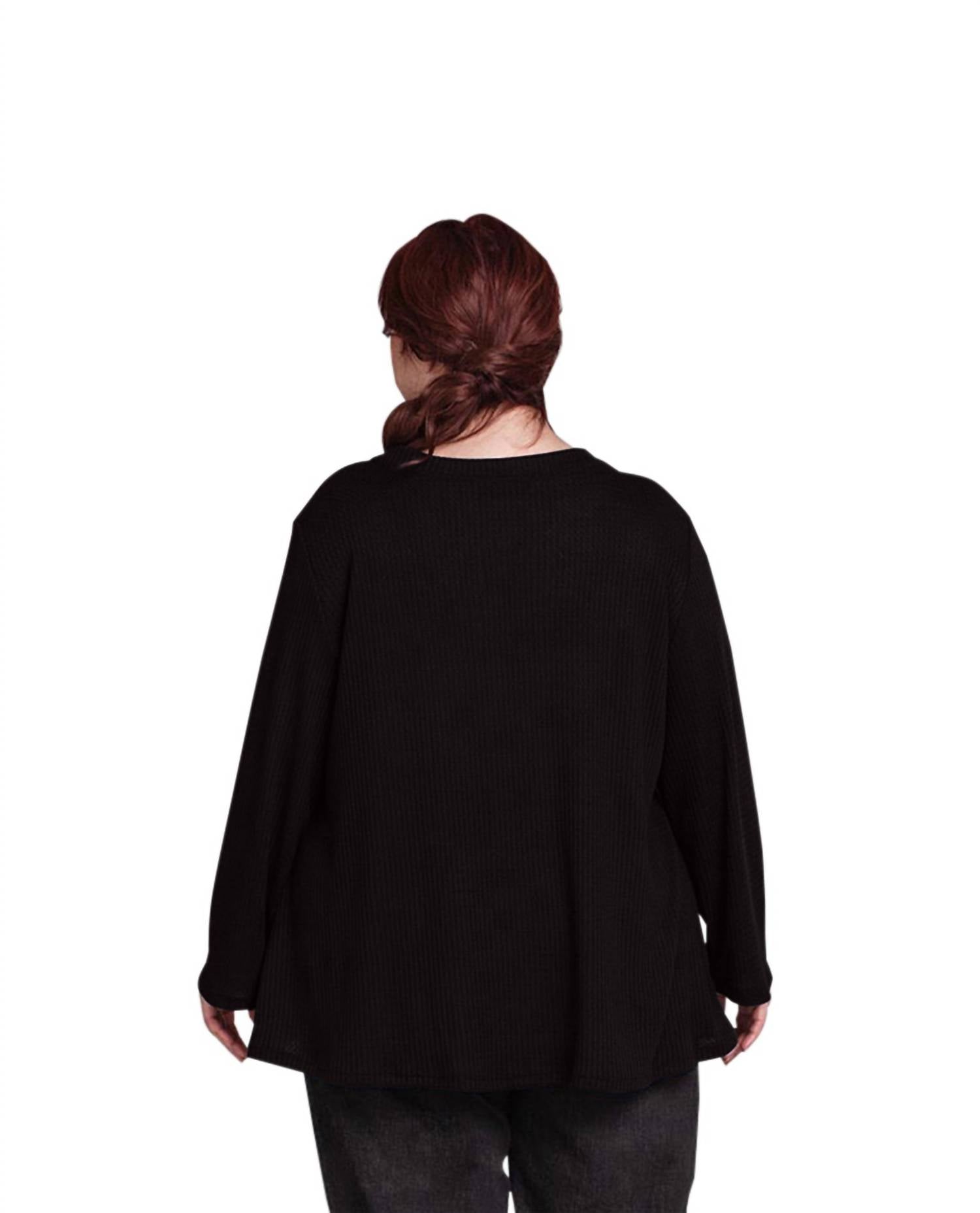 On The Plus Side - Waffle Knit Long Sleeve Top - Plus