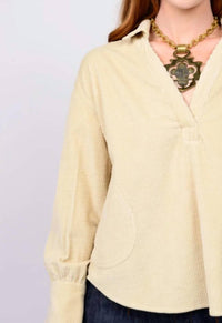 Ivy Jane Corduroy Popover Top in ivory - women's long sleeve top - detail view