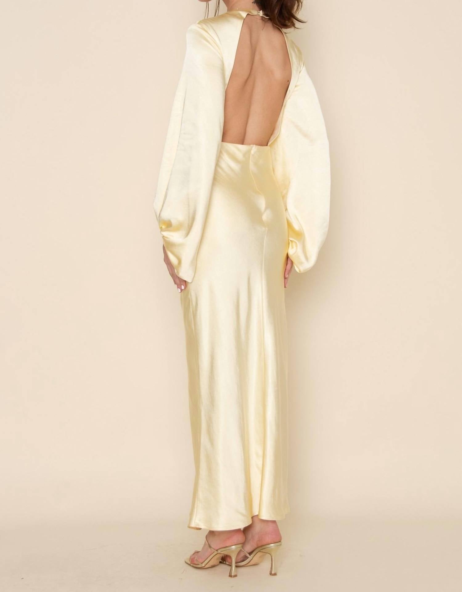 Fore Collection - Denise Long Sleeve Satin Slip Maxi Dress