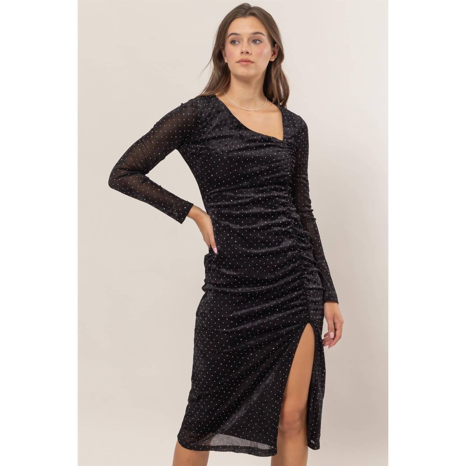 Hyfve - Velvet Mesh Rhinestone Midi Dress